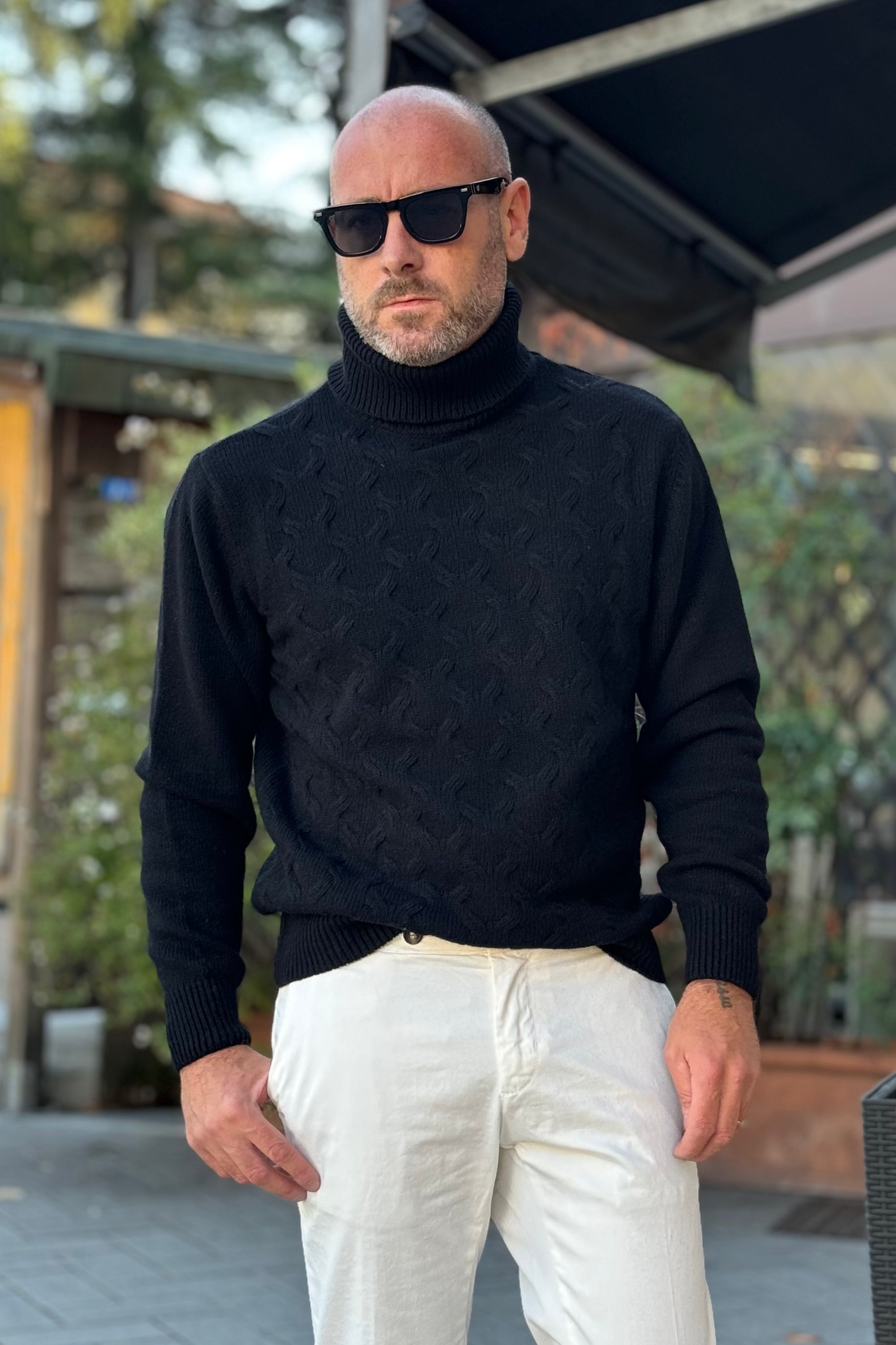 Telamira DV21 cashmere turtleneck sweater with braid motif available in 4 colors