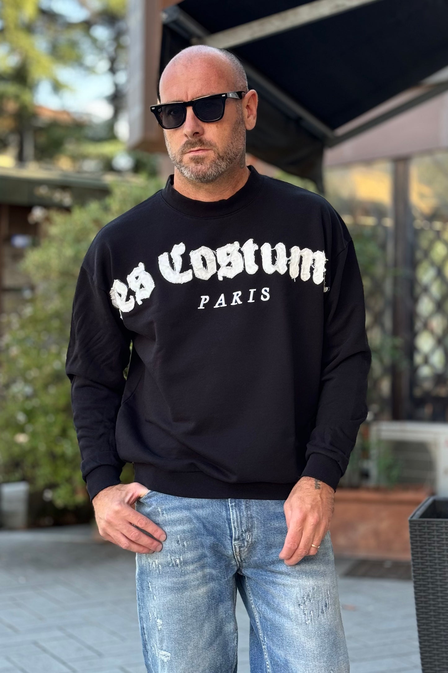 Les Costumes brushed cotton sweatshirt with front embroidery in black