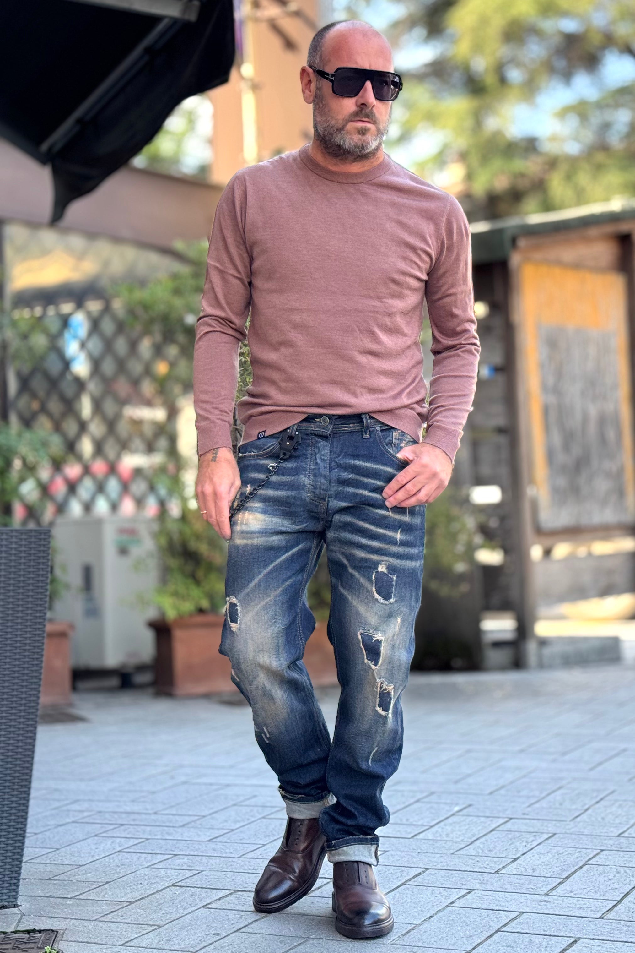 XAGON MAN JEANS REGULAR CON ROTTURE E ABRASIONI CATENA OMAGGIO