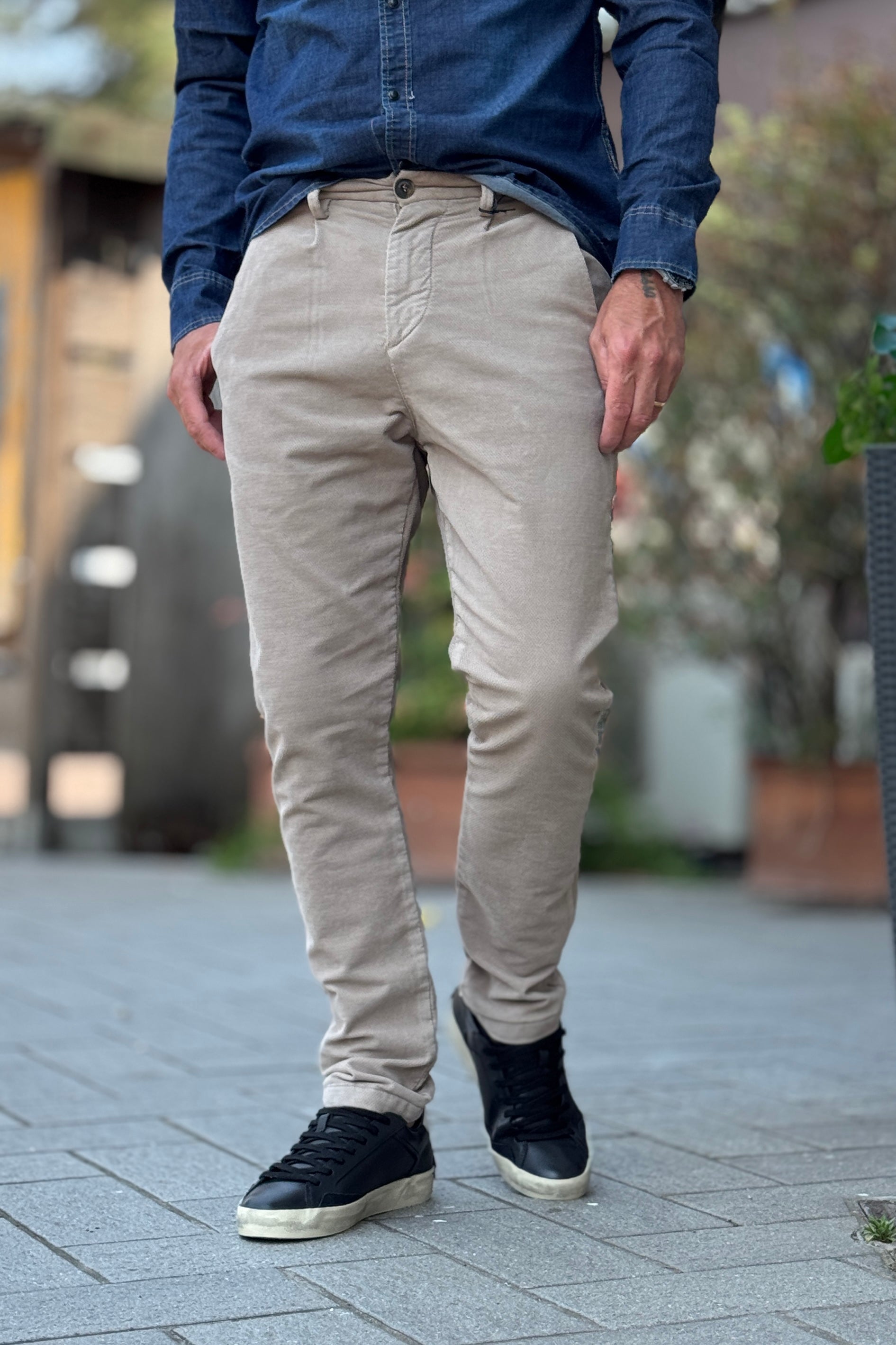 XAGON MAN PANTALONE COTONE OPERATO - BEIGE