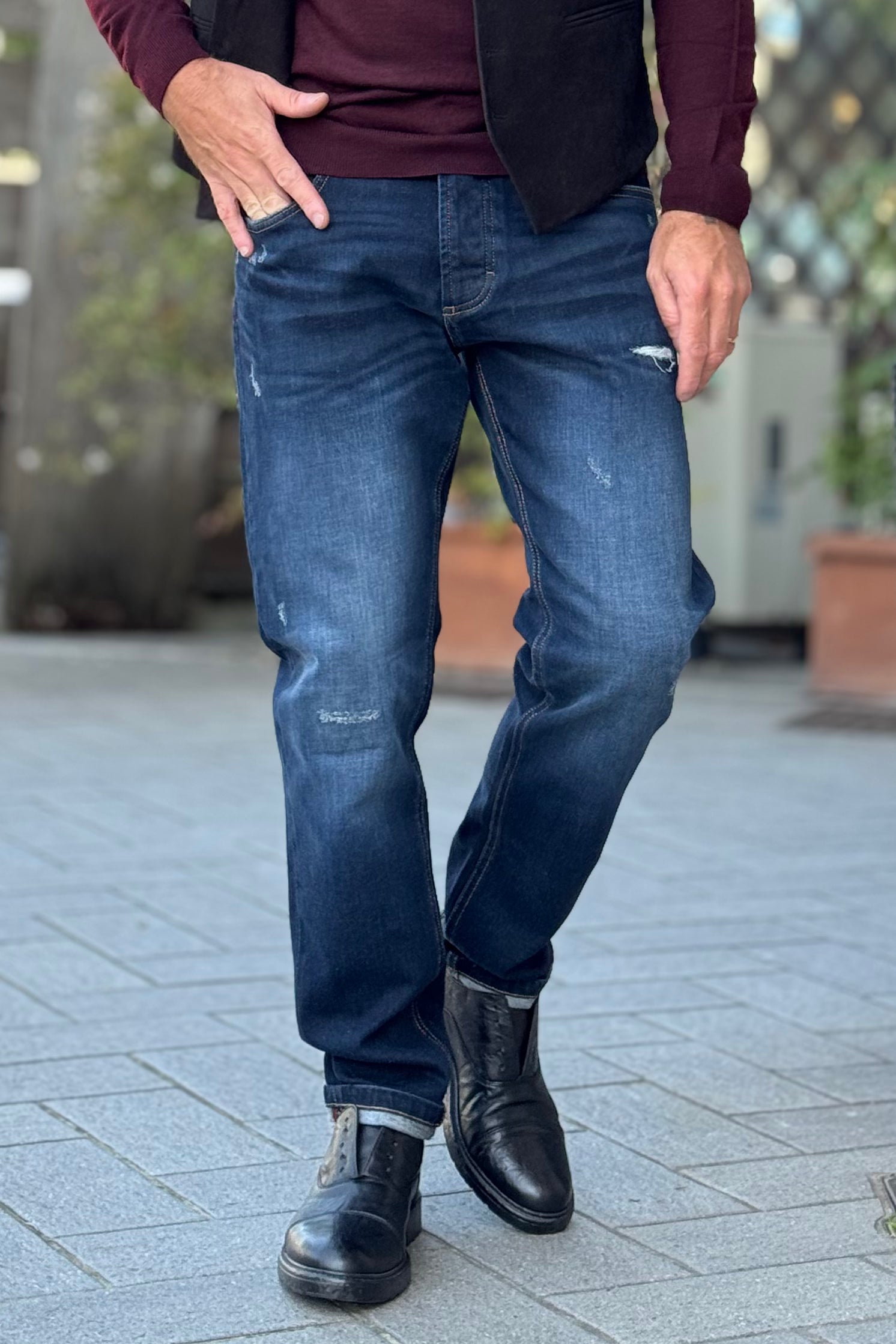 STAFF JEANS BLU SCURO CON ABRASIONI