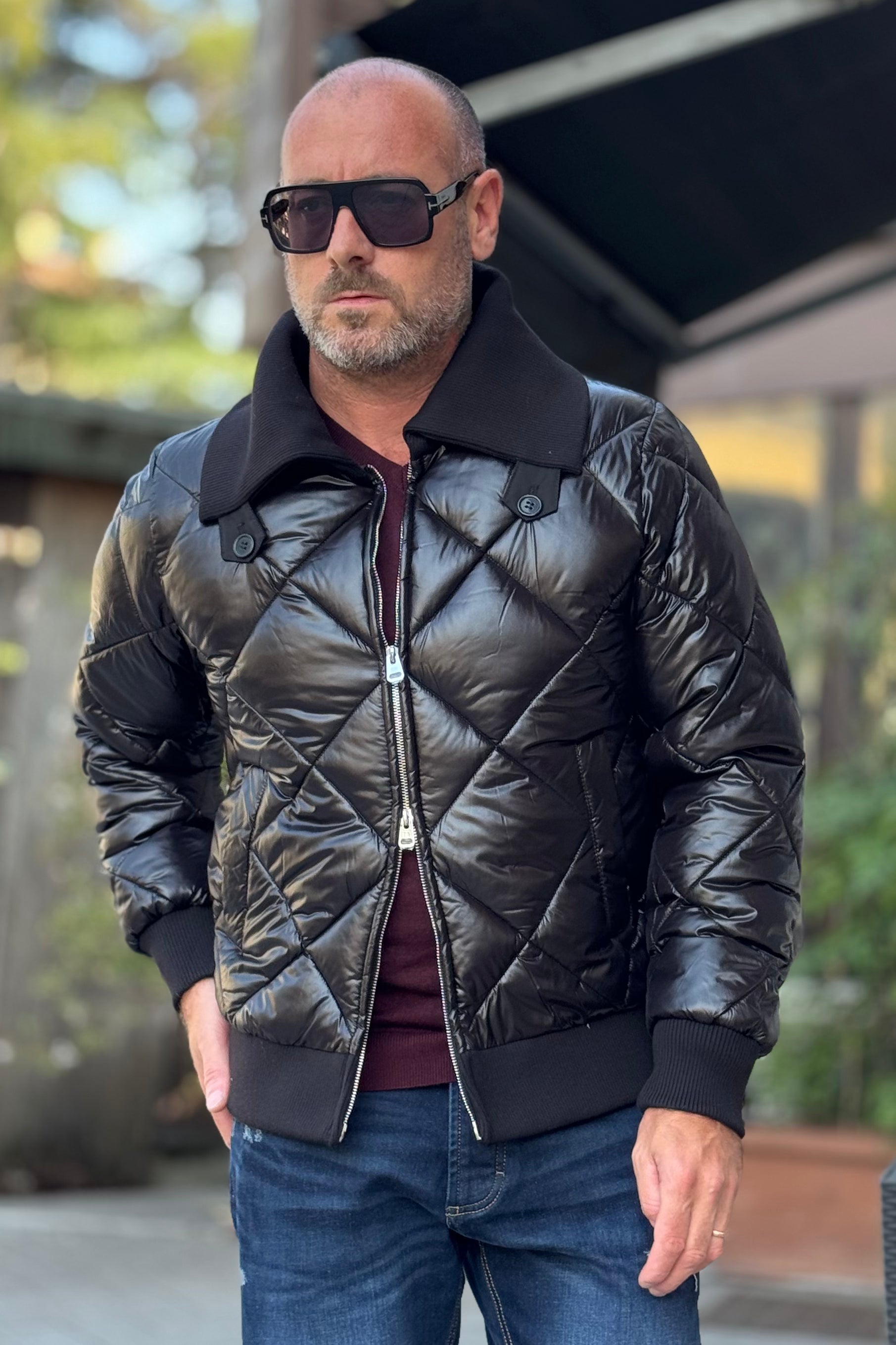 DANIELE ALESSANDRINI PIUMINO TRAPUNTATO COLLETTO IN MAGLIA COLORE NERO