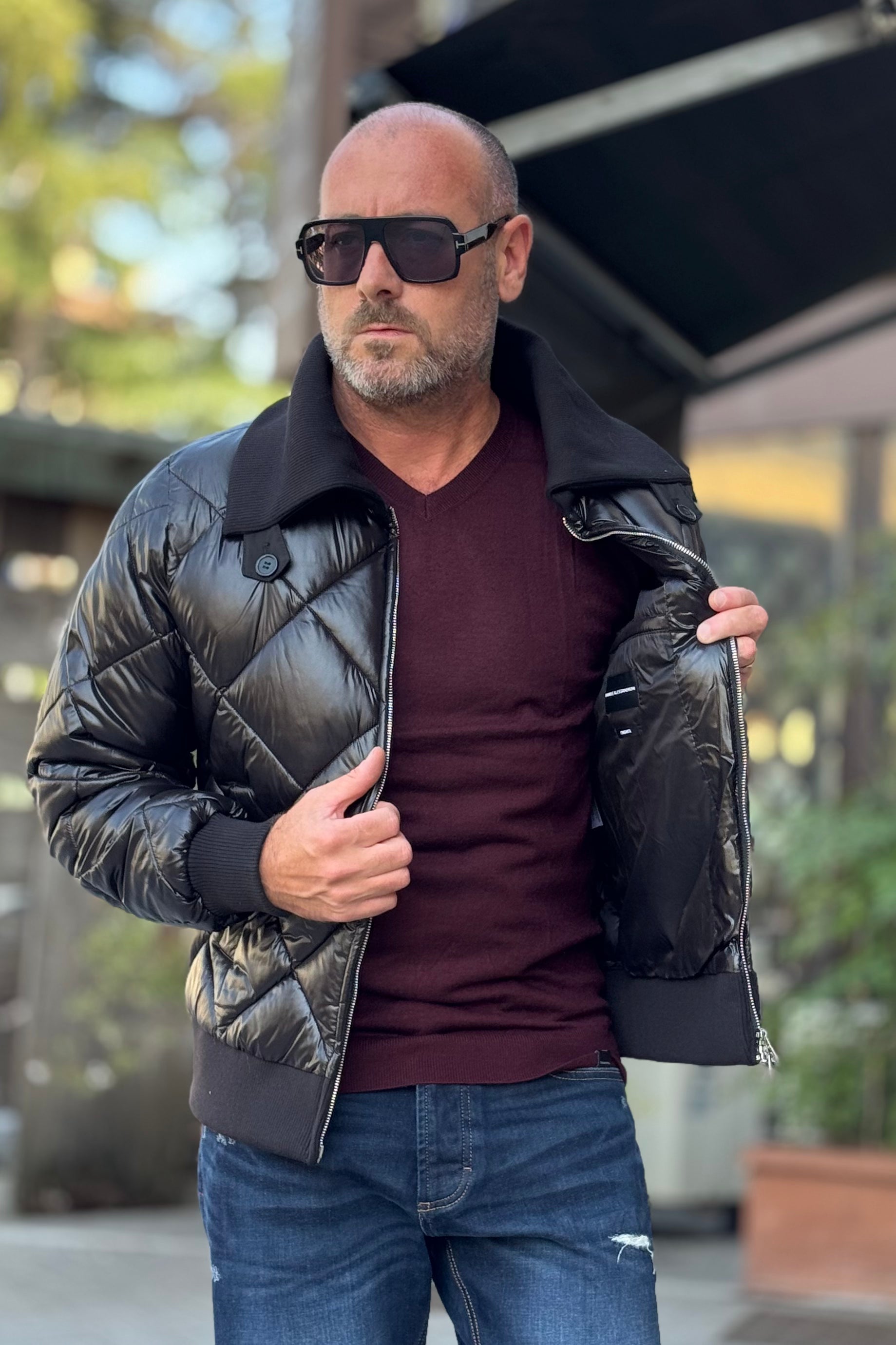 DANIELE ALESSANDRINI PIUMINO TRAPUNTATO COLLETTO IN MAGLIA COLORE NERO