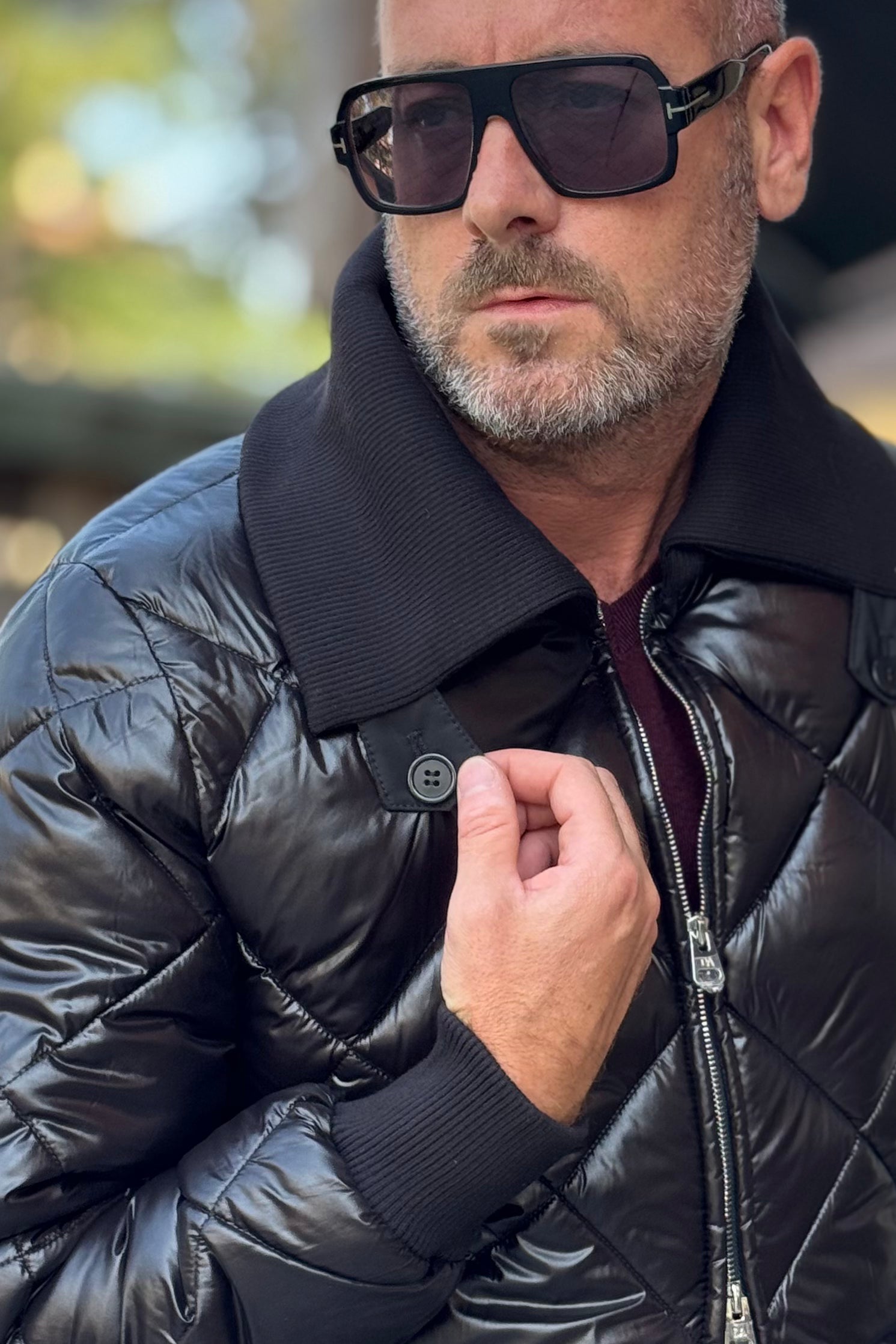 DANIELE ALESSANDRINI PIUMINO TRAPUNTATO COLLETTO IN MAGLIA COLORE NERO