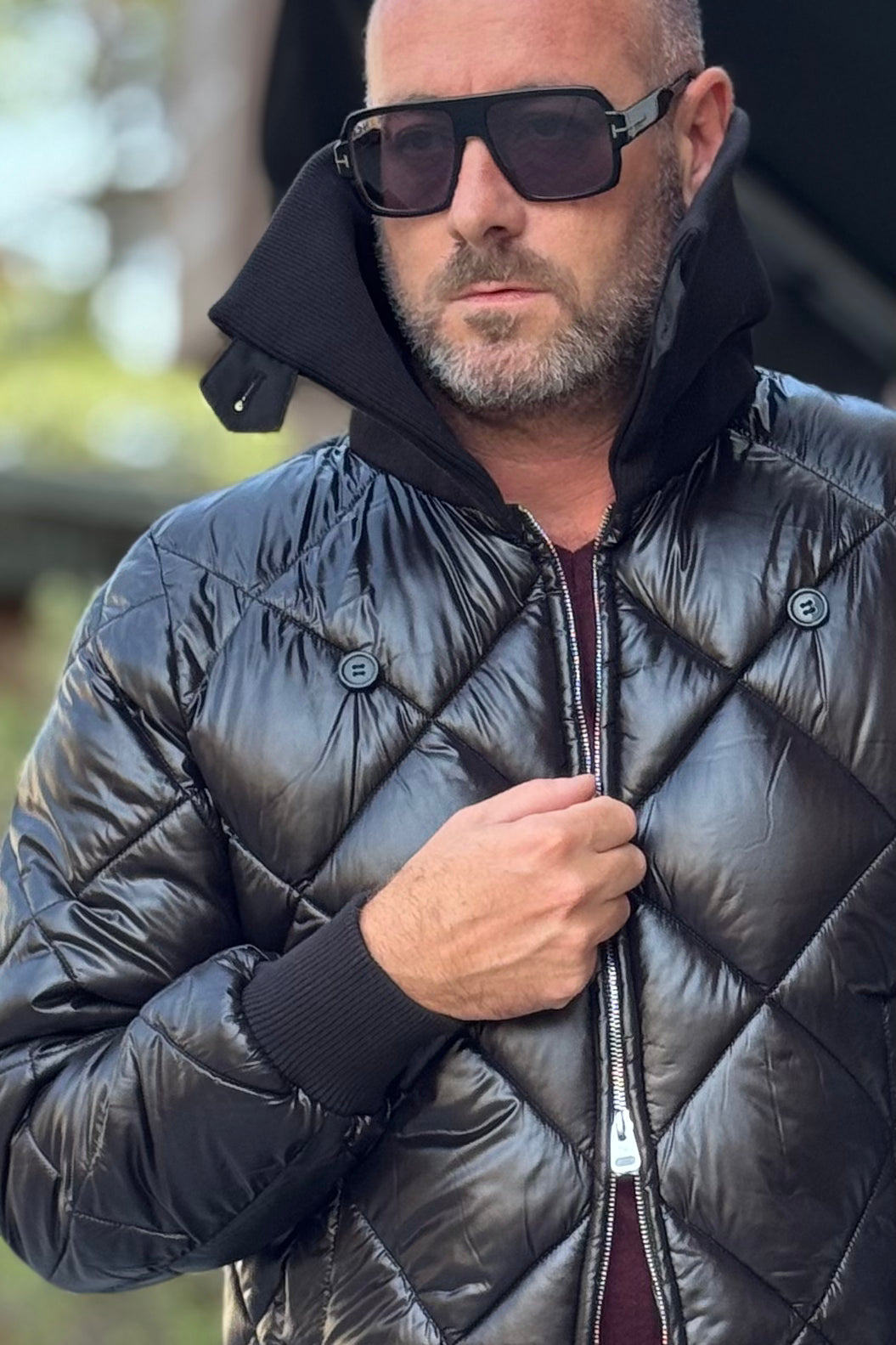 DANIELE ALESSANDRINI PIUMINO TRAPUNTATO COLLETTO IN MAGLIA COLORE NERO