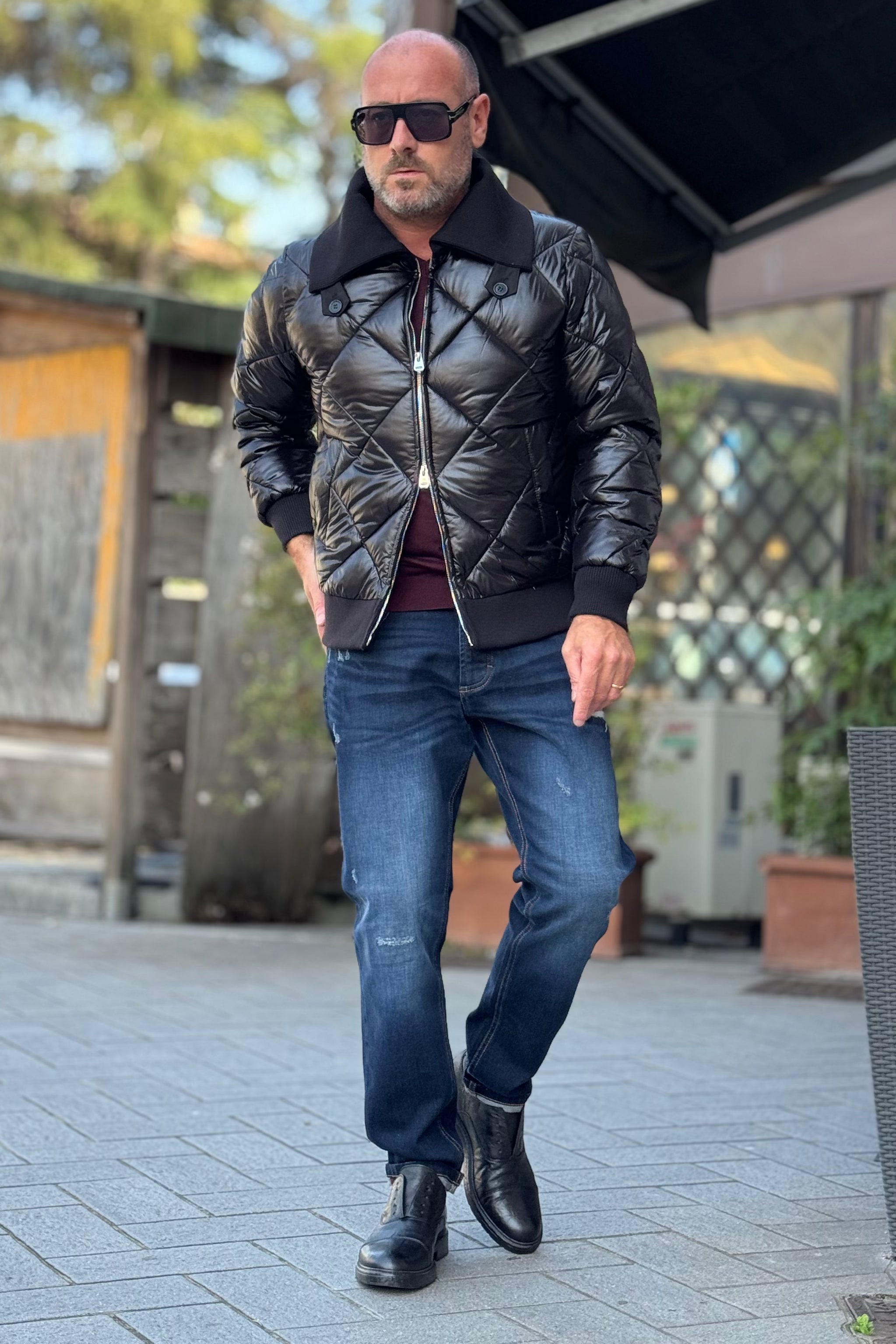 DANIELE ALESSANDRINI PIUMINO TRAPUNTATO COLLETTO IN MAGLIA COLORE NERO