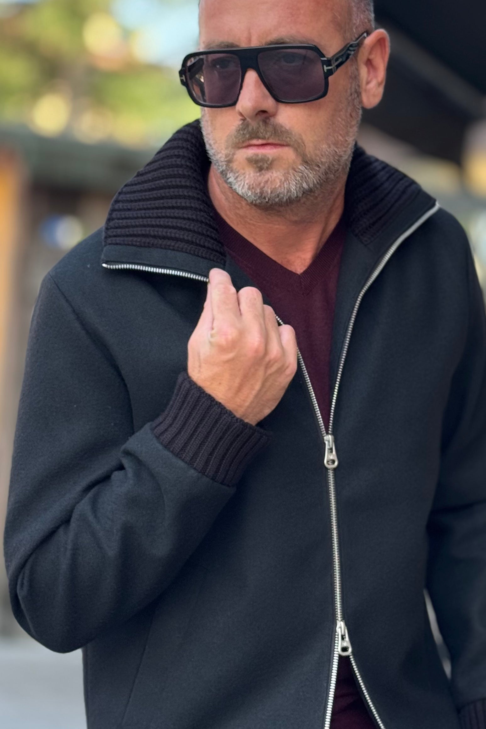 DANIELE ALESSANDRINI BOMBER IN PANNO CON COLLETTO IN MAGLIA COLORE NERO