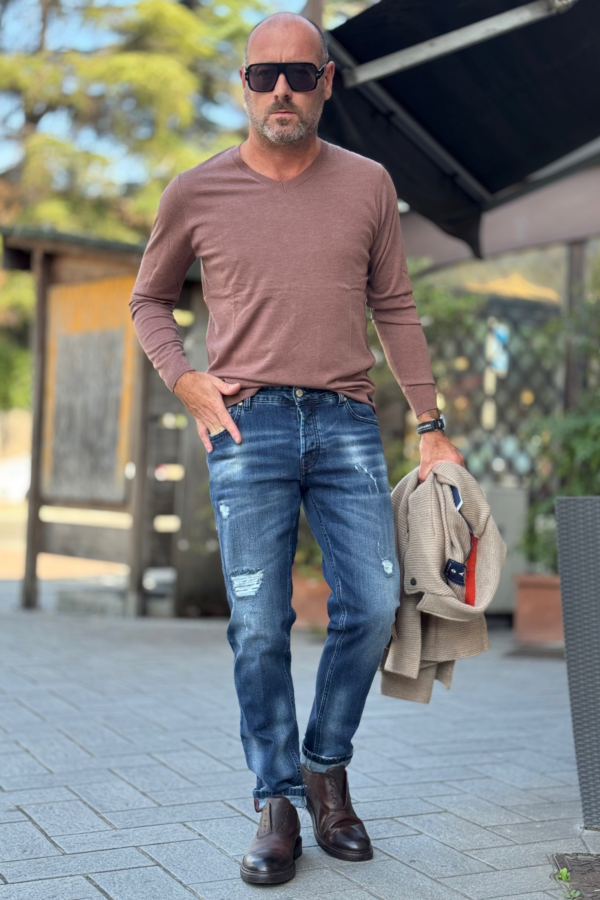 DANIELE ALESSANDRINI JEANS REGULAR CON ROTTURE LAVAGGIO BLU MEDIO