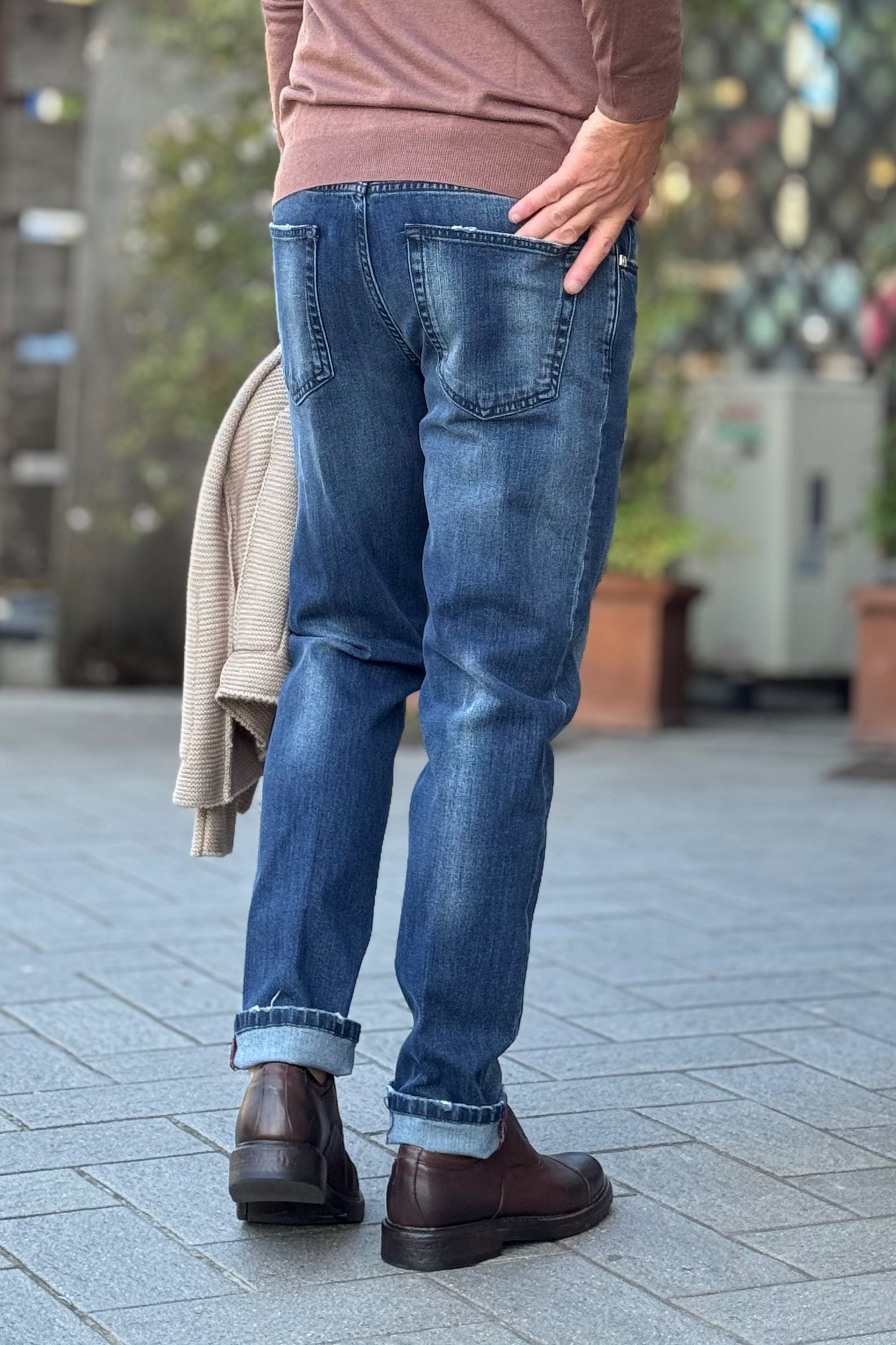 DANIELE ALESSANDRINI JEANS REGULAR CON ROTTURE LAVAGGIO BLU MEDIO