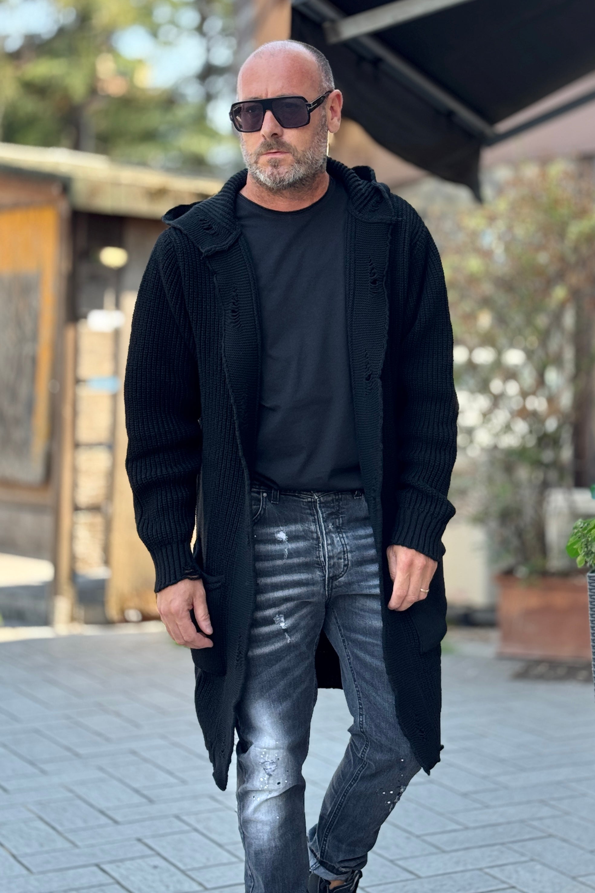 XAGON MAN MAGLIA PARKA CON CAPPUCCIO E ROTTURE BORDO
