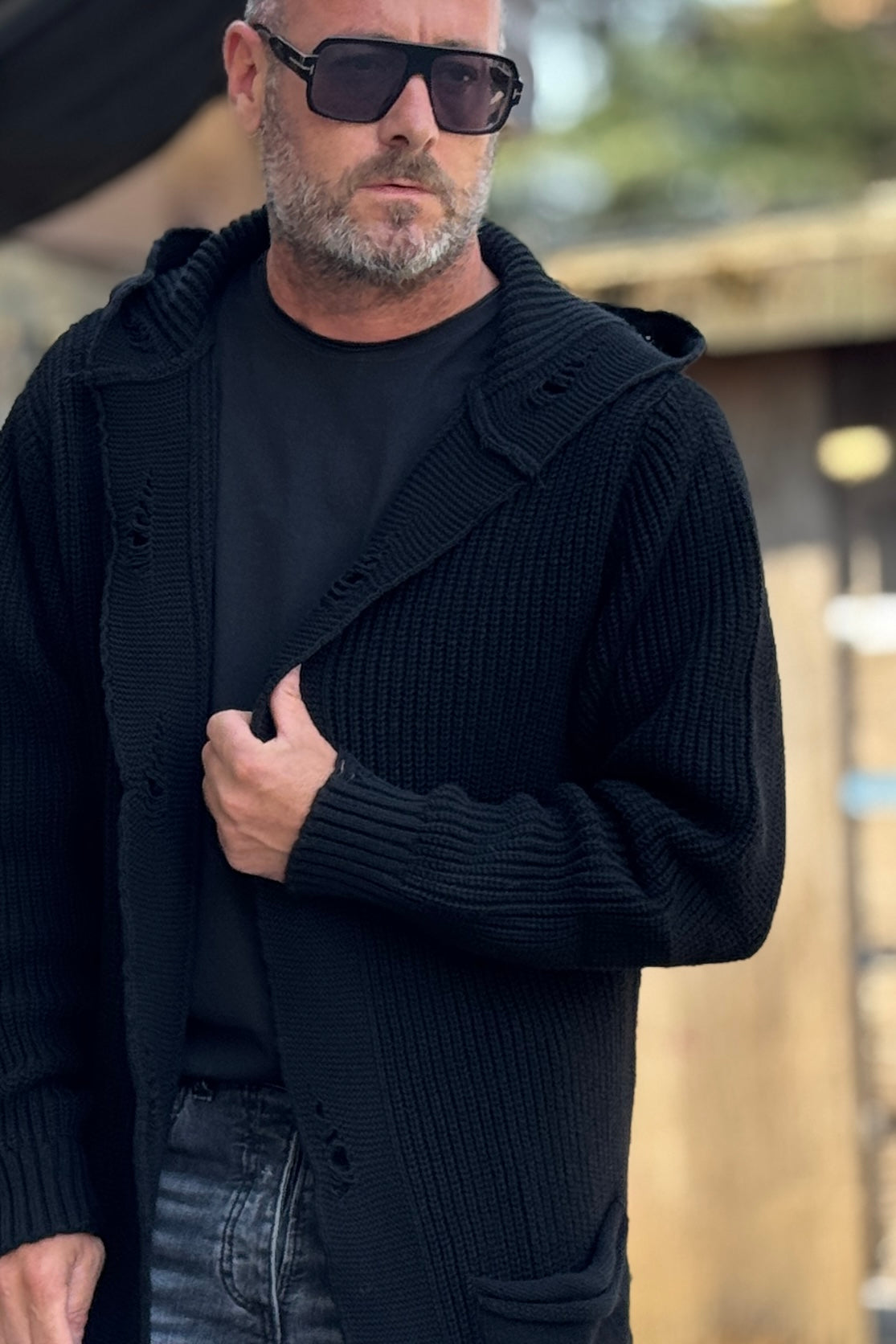 XAGON MAN MAGLIA PARKA CON CAPPUCCIO E ROTTURE BORDO