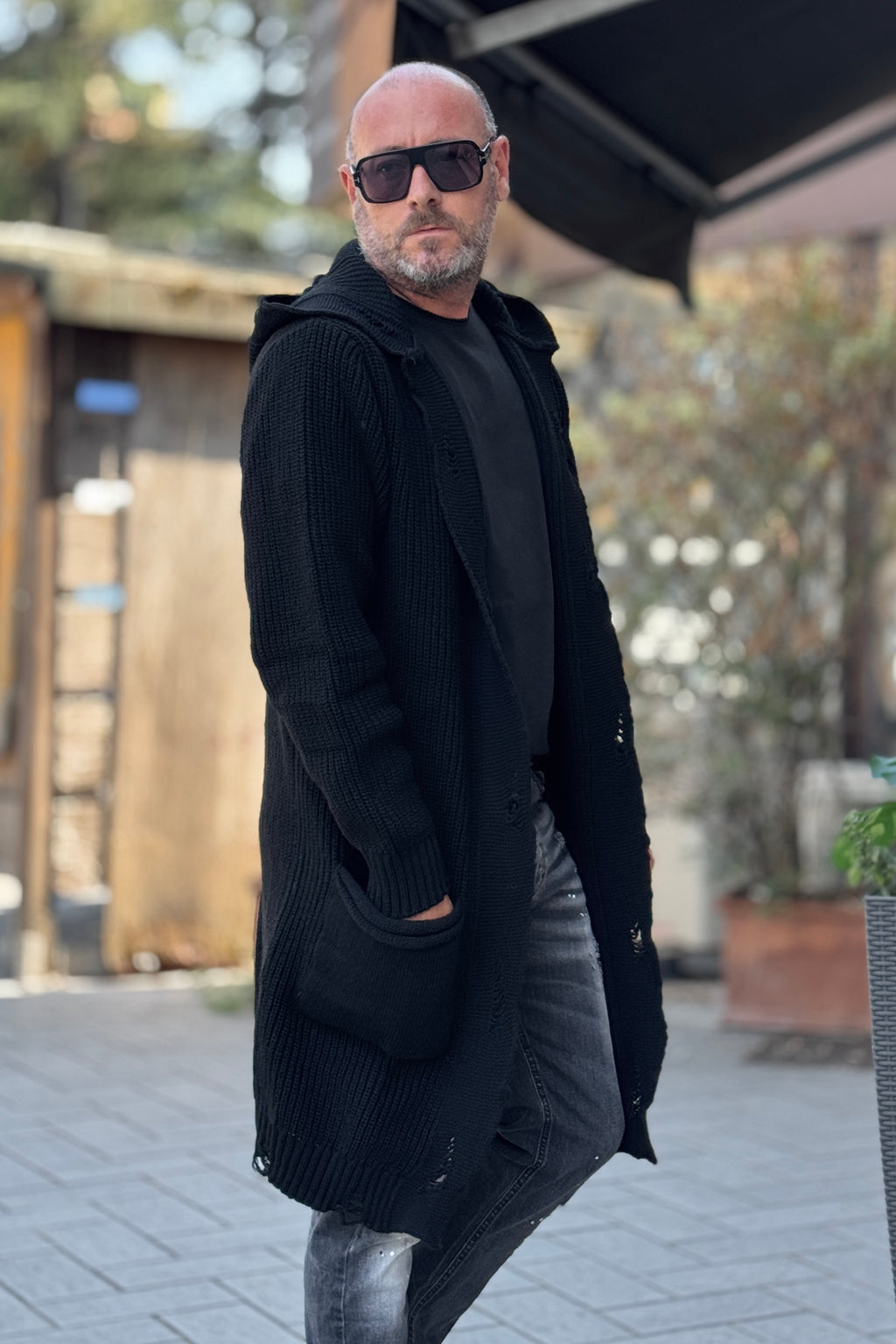 XAGON MAN MAGLIA PARKA CON CAPPUCCIO E ROTTURE BORDO