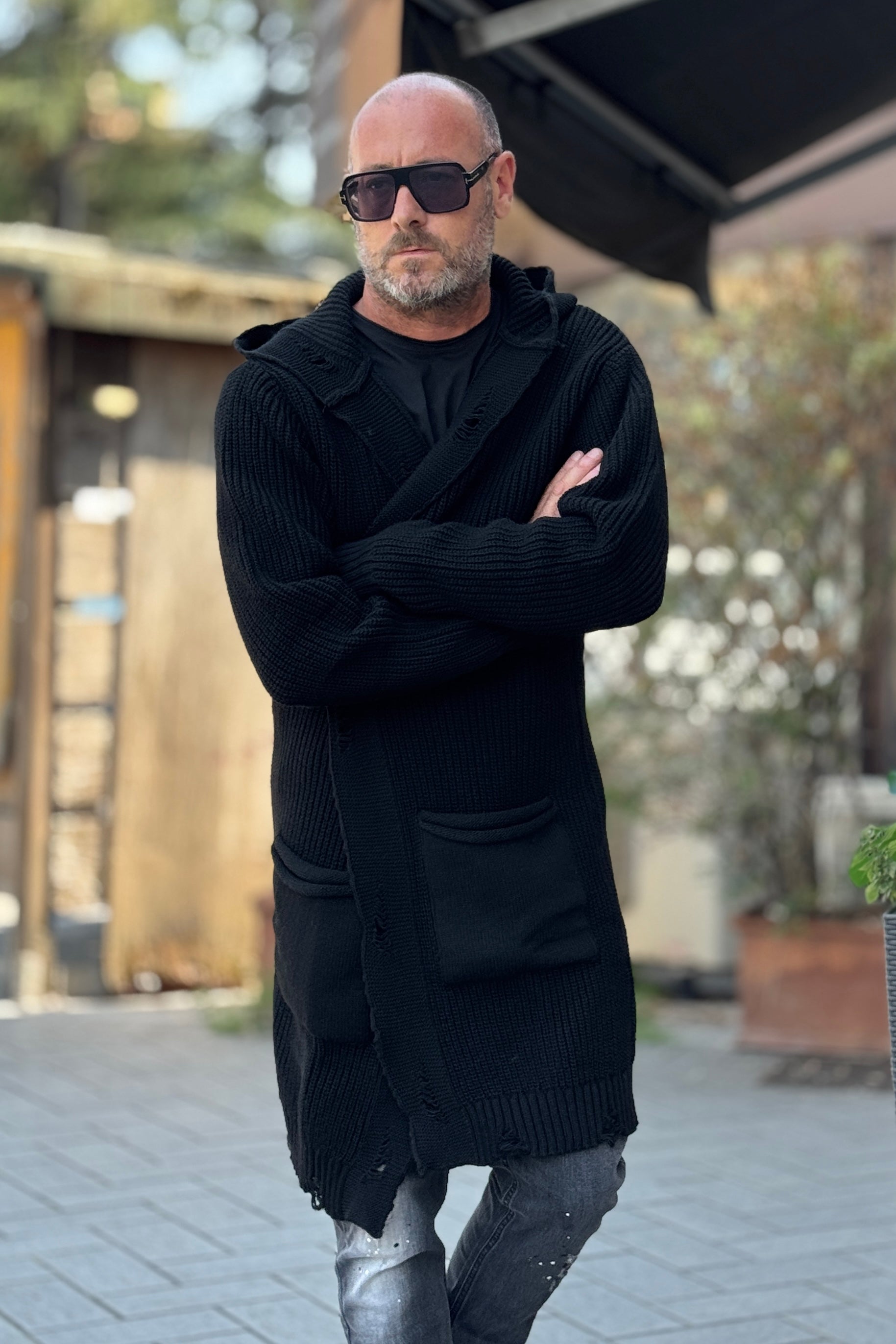 XAGON MAN MAGLIA PARKA CON CAPPUCCIO E ROTTURE BORDO