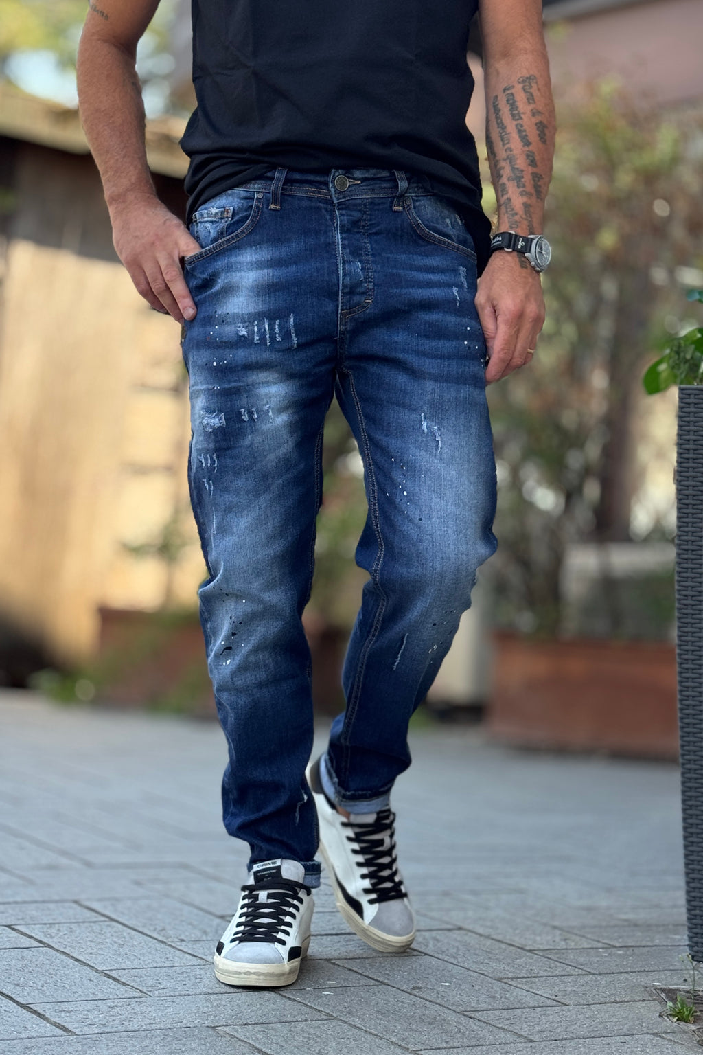 XAGON MAN JEANS CON ABRASIONI E SPLASH