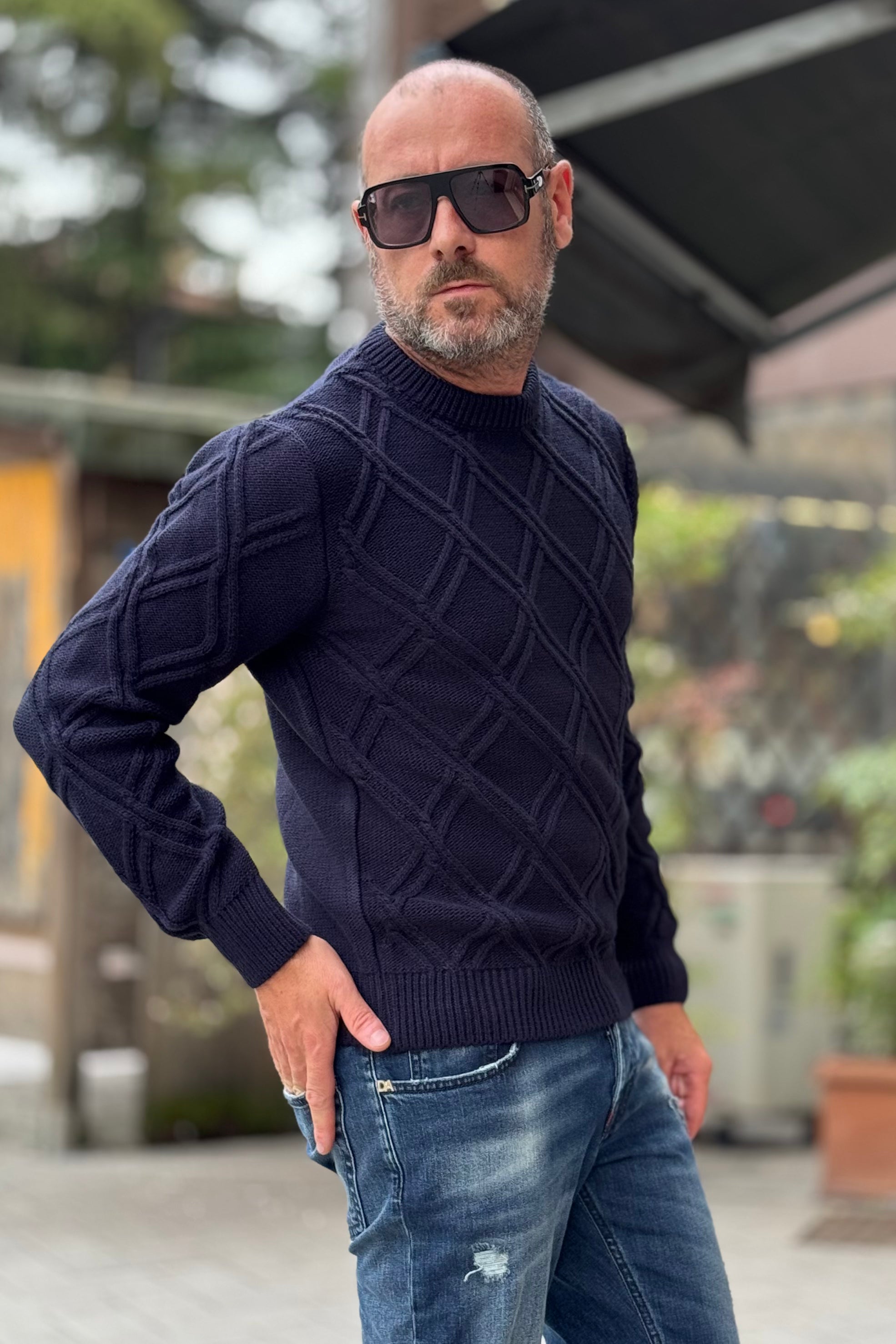 TELAMIRA MAGLIA GIROCOLLO MOTIVO ROMBO DISPONIBILE IN 3 COLORI