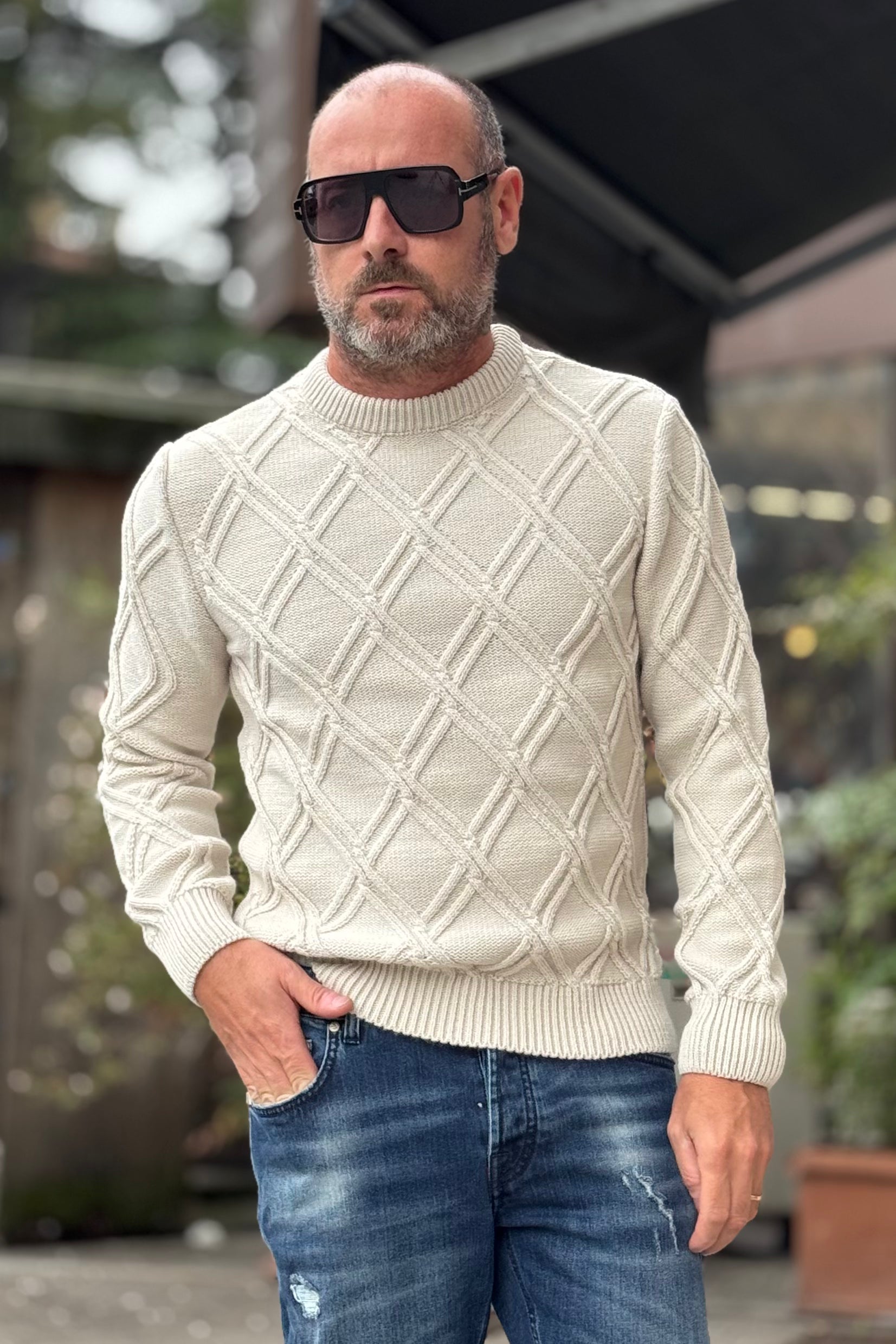 TELAMIRA MAGLIA GIROCOLLO MOTIVO ROMBO DISPONIBILE IN 3 COLORI