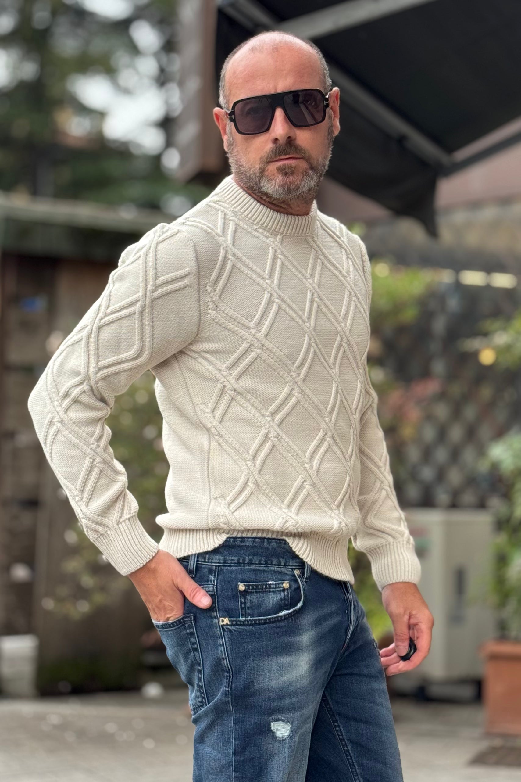 TELAMIRA MAGLIA GIROCOLLO MOTIVO ROMBO DISPONIBILE IN 3 COLORI