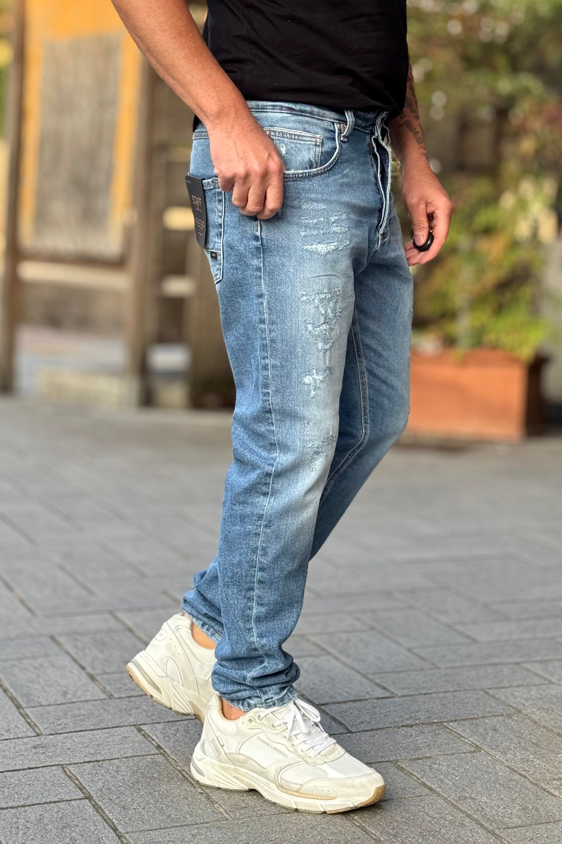 STAFF JEANS CROPPED SLIM CON MICRO ABRASIONI