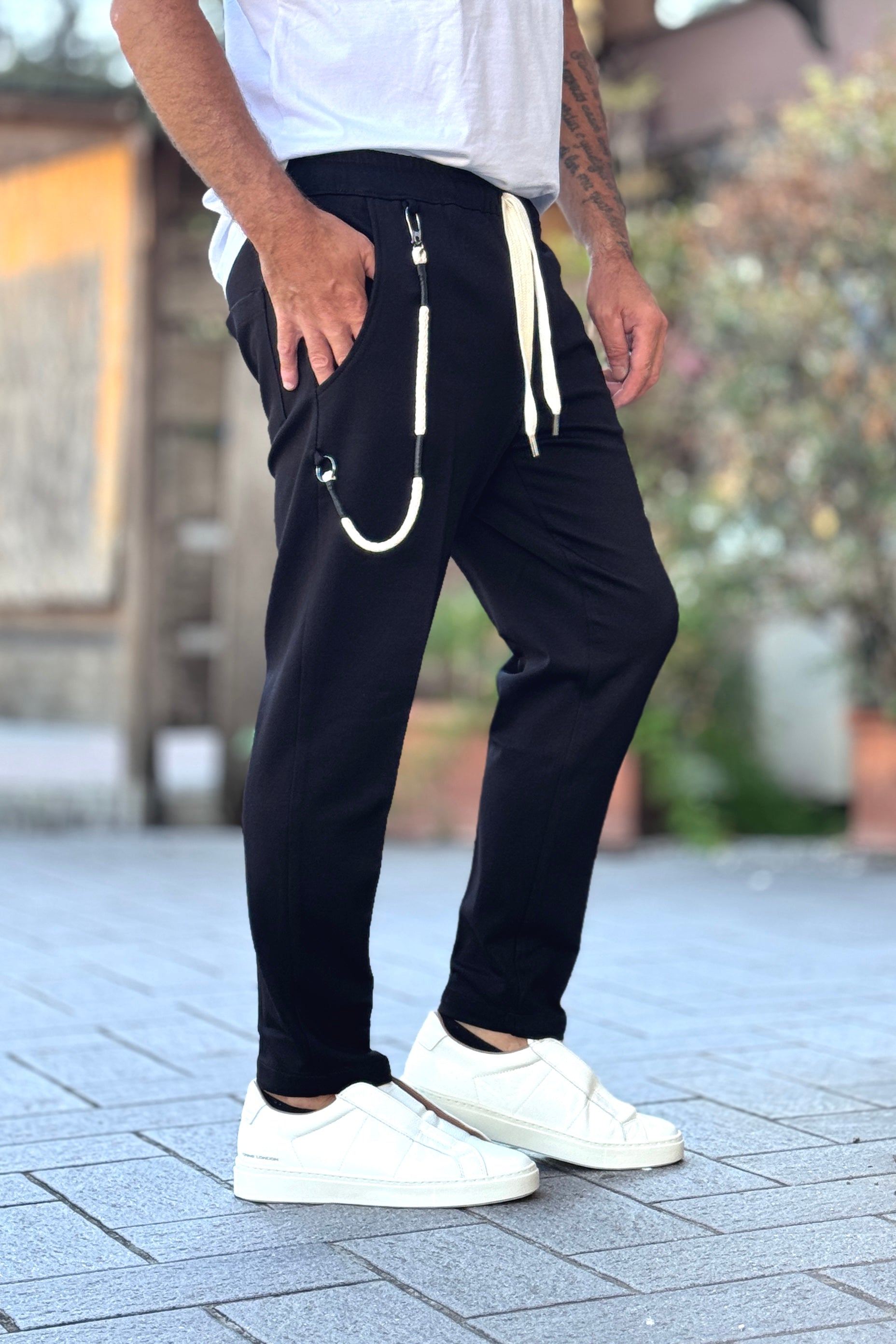 TELAMIRA PANTALACCIO CON COULISSE IN VITA - NERO