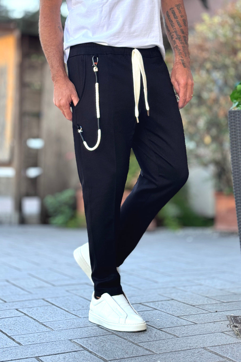 TELAMIRA PANTALACCIO CON COULISSE IN VITA - NERO