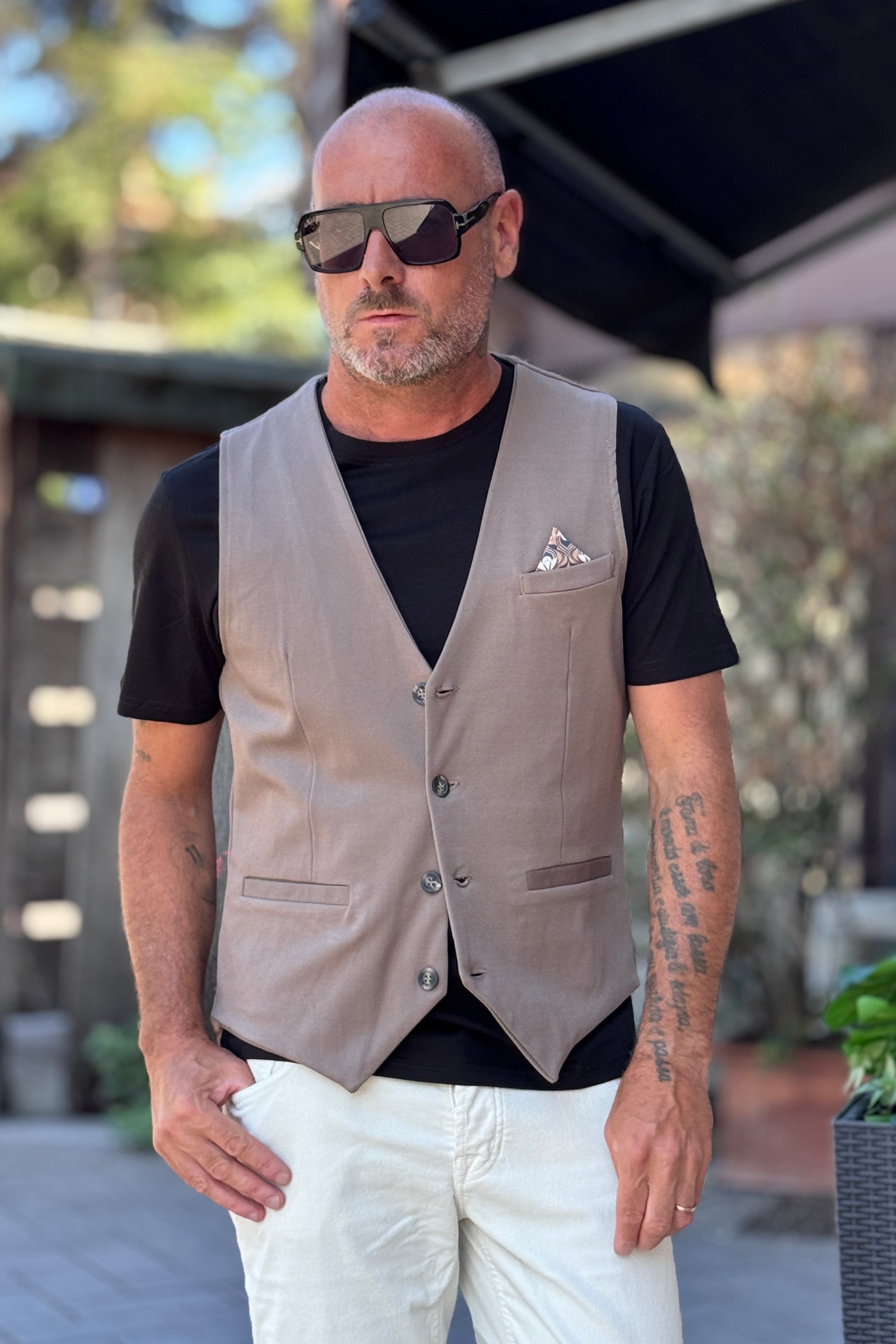 TELAMIRA GILET RIGATO - TORTORA
