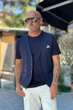 TELAMIRA GILET RIGATO - BLU