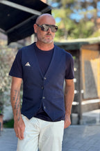 TELAMIRA GILET RIGATO - BLU