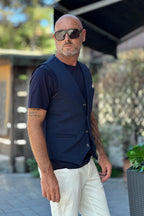 TELAMIRA GILET RIGATO - BLU