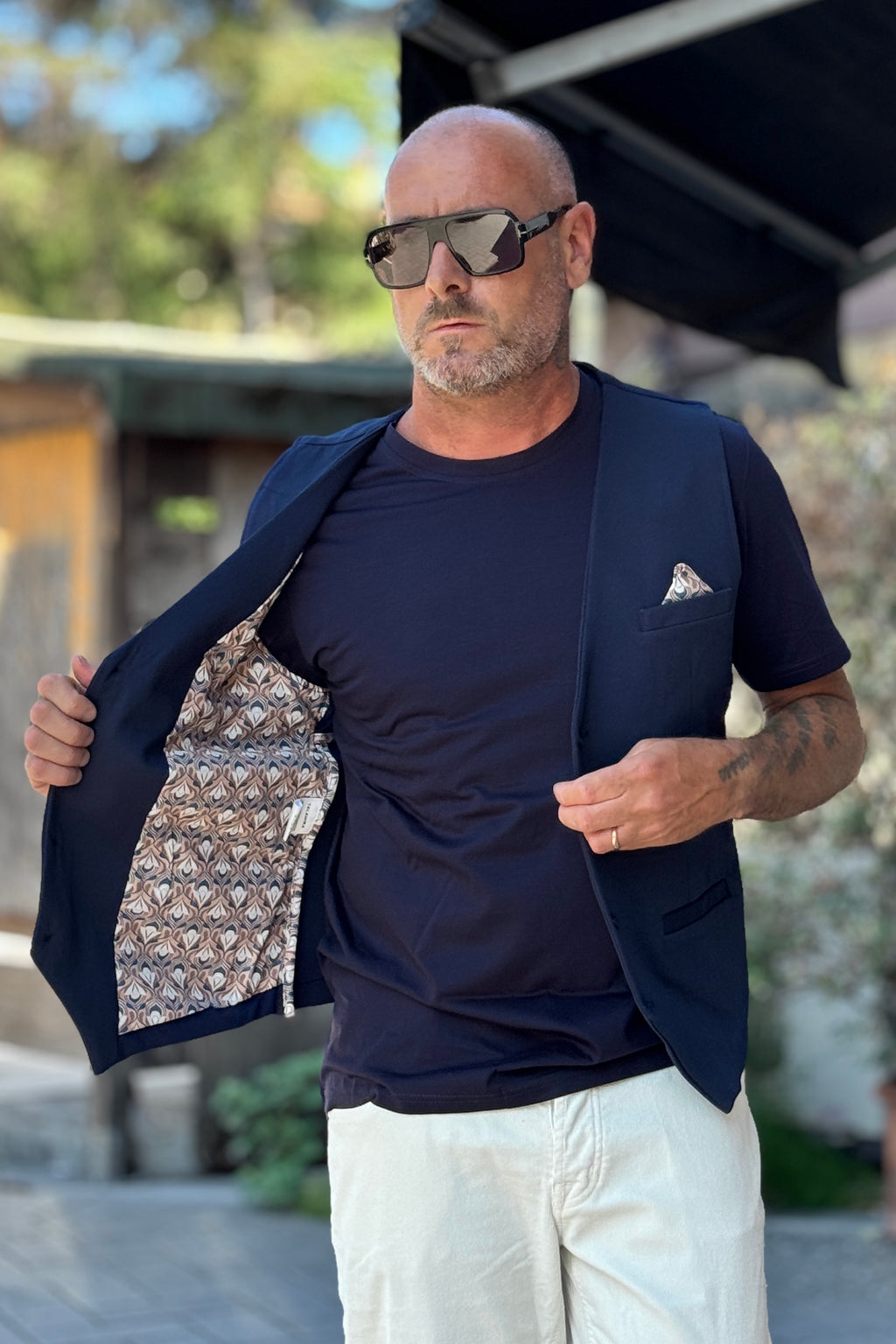 TELAMIRA GILET RIGATO - BLU