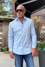 DANIELE ALESSANDRINI CAMICIA SLIM COLLO FRANCIA - CELESTE