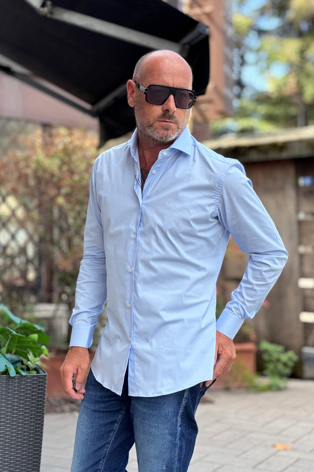 DANIELE ALESSANDRINI CAMICIA SLIM COLLO FRANCIA - CELESTE