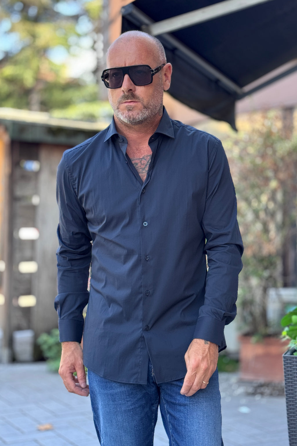 DANIELE ALESSANDRINI CAMICIA SLIM COLLO FRANCIA - BLU