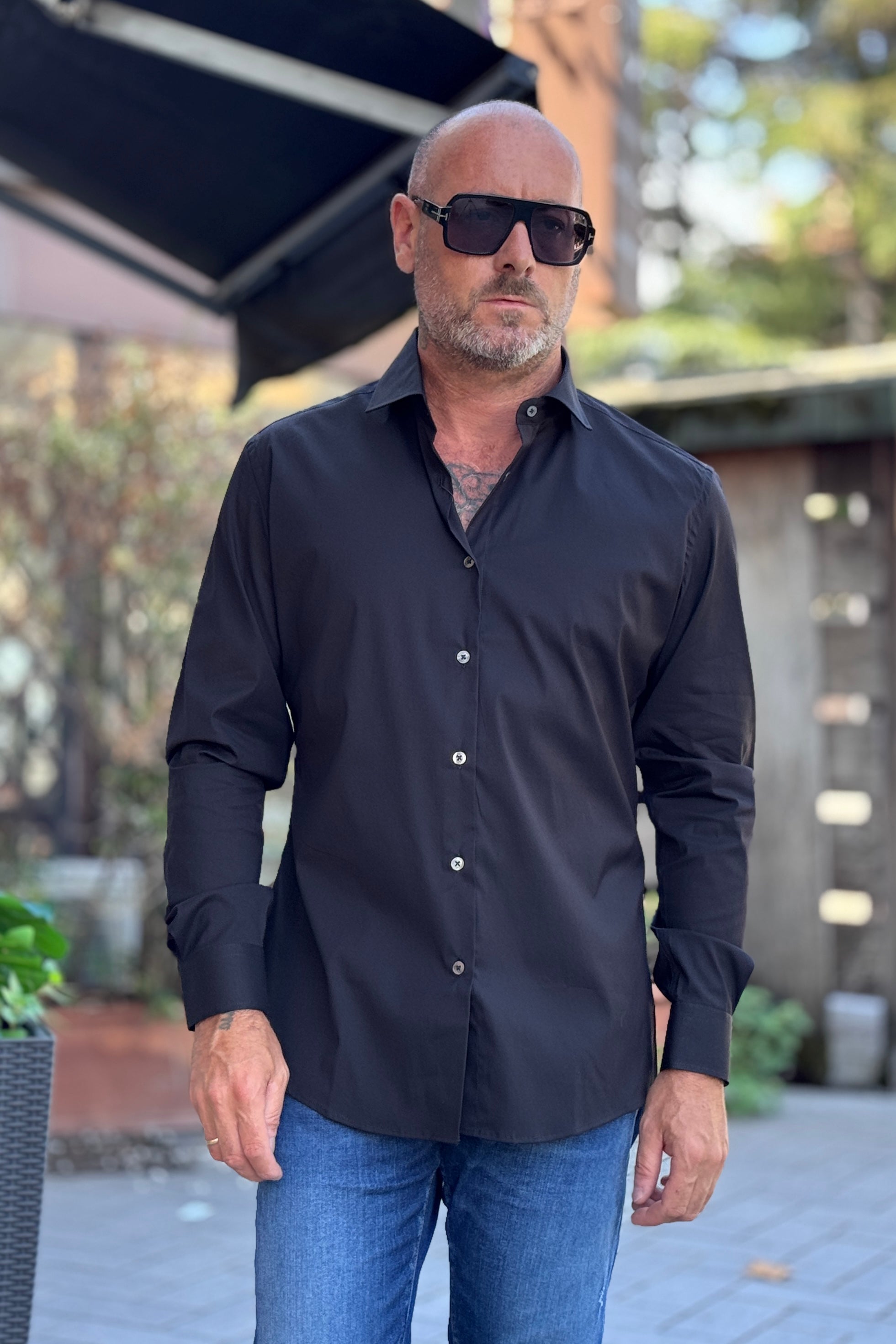 DANIELE ALESSANDRINI CAMICIA SLIM COLLO FRANCIA - NERO