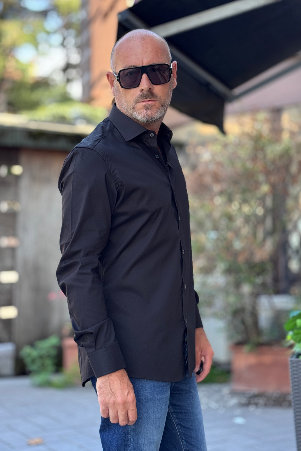 DANIELE ALESSANDRINI CAMICIA SLIM COLLO FRANCIA - NERO