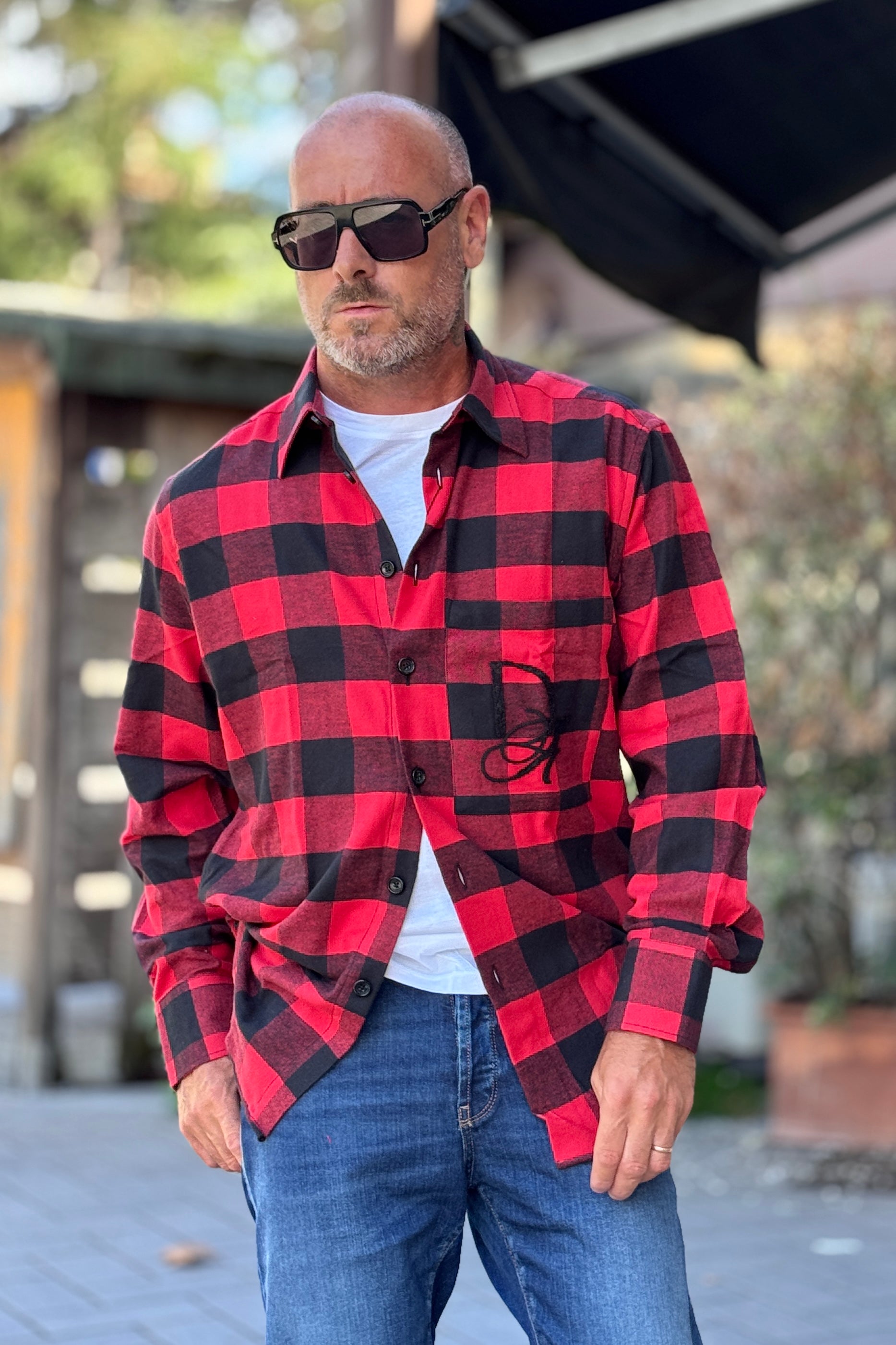 DANIELE ALESSANDRINI CAMICIA QUADRI CON RICAMO SU TASCA