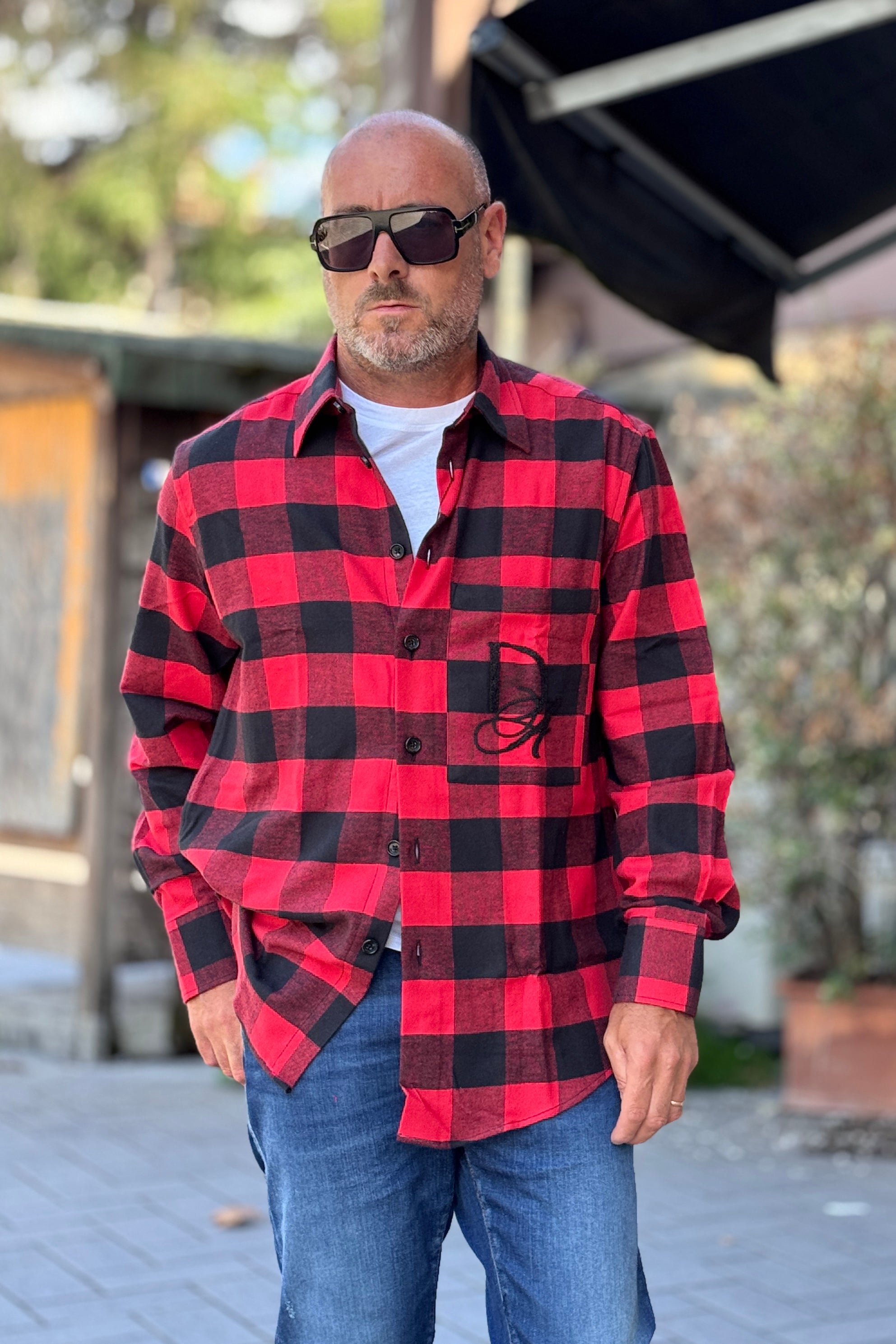 DANIELE ALESSANDRINI CAMICIA QUADRI CON RICAMO SU TASCA