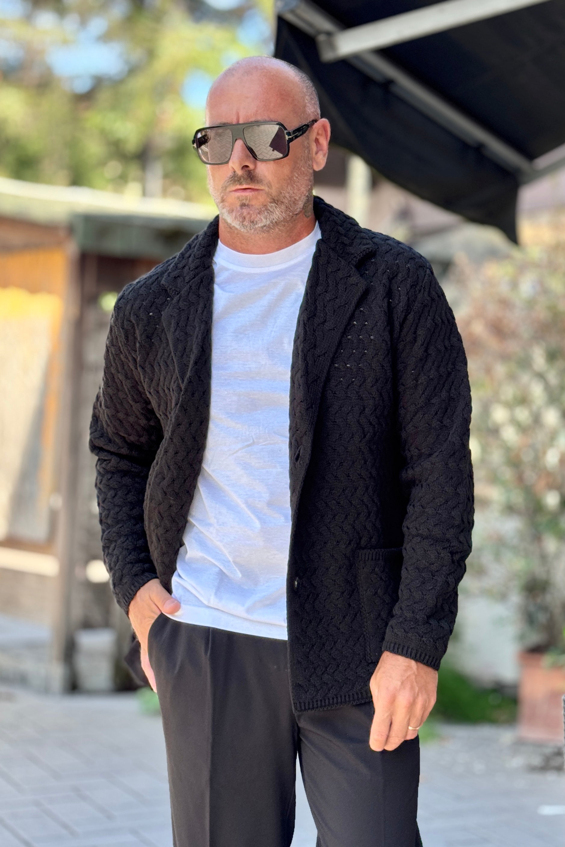 DANIELE ALESSANDRINI GIACCA IN MAGLIA - NERO