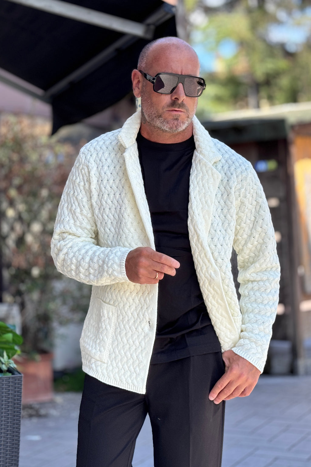 DANIELE ALESSANDRINI GIACCA IN MAGLIA - BIANCO