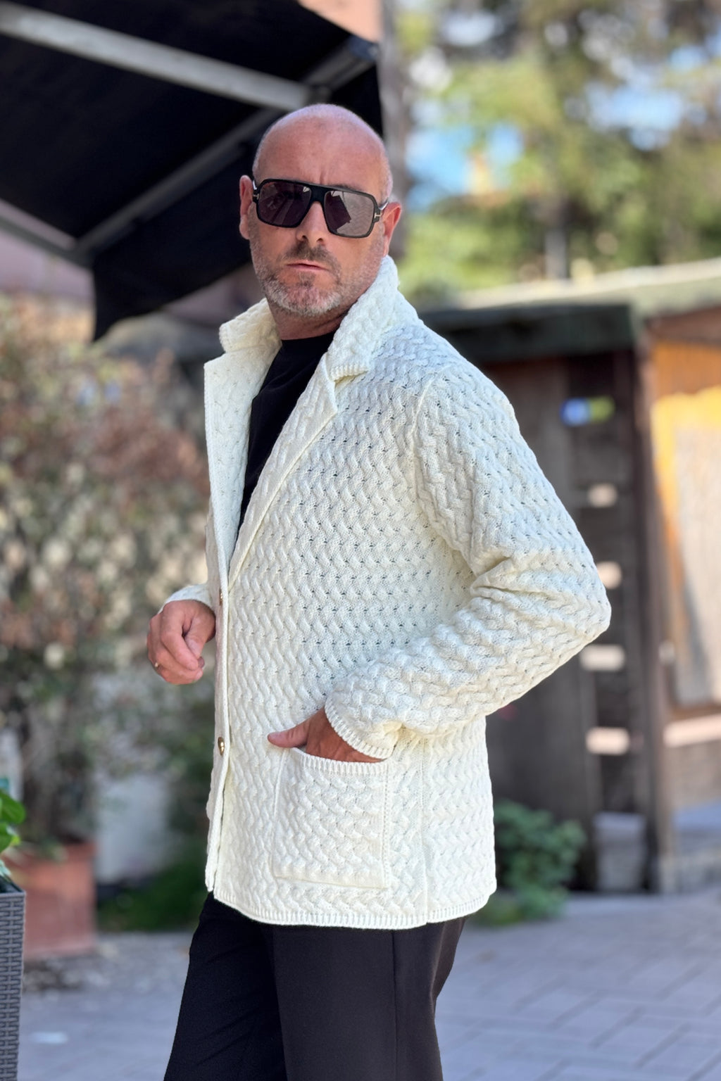 DANIELE ALESSANDRINI GIACCA IN MAGLIA - BIANCO