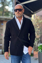 DANIELE ALESSANDRINI GIACCA IN MAGLIA COLLO SCIALLATO - NERO