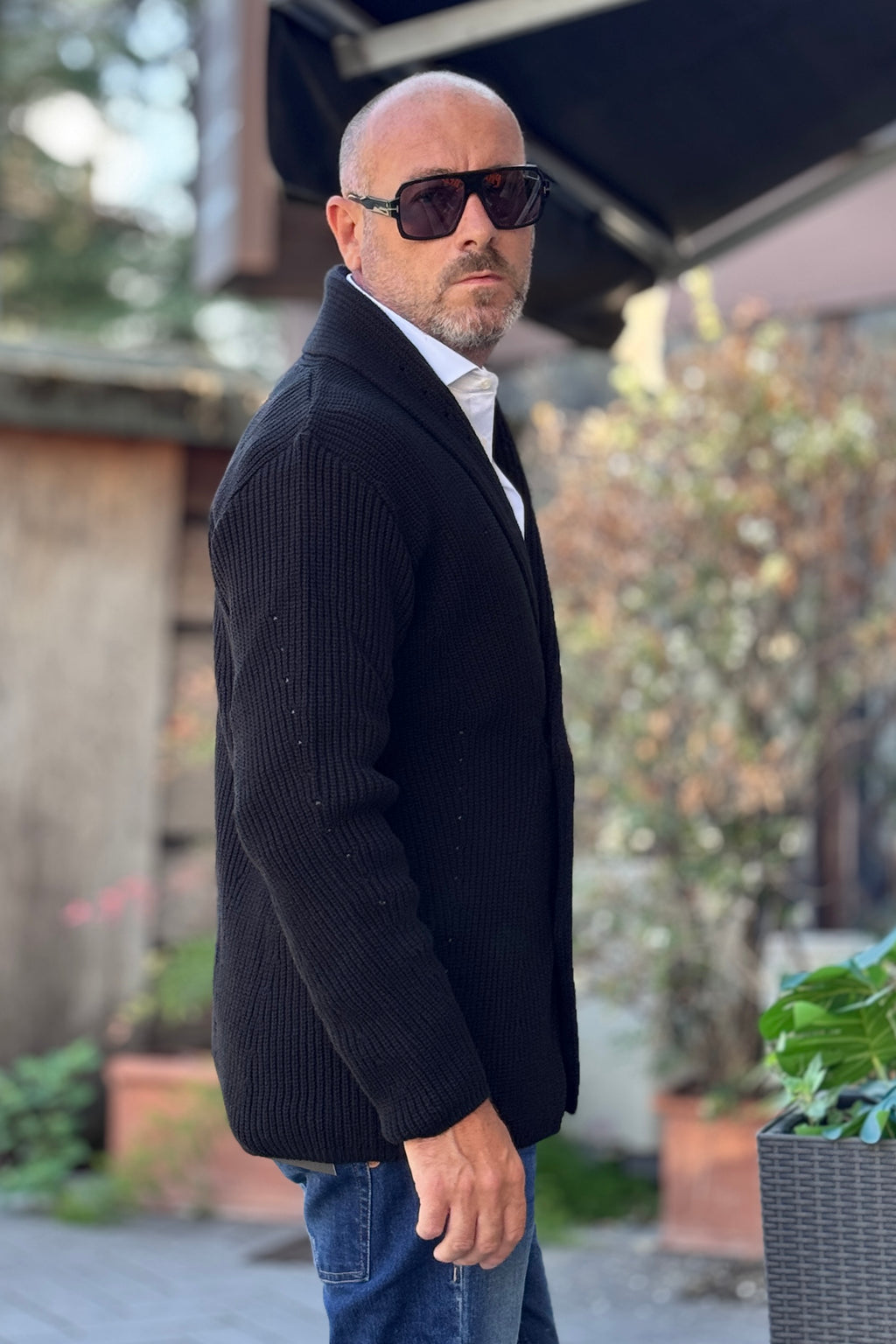 DANIELE ALESSANDRINI GIACCA IN MAGLIA COLLO SCIALLATO - NERO