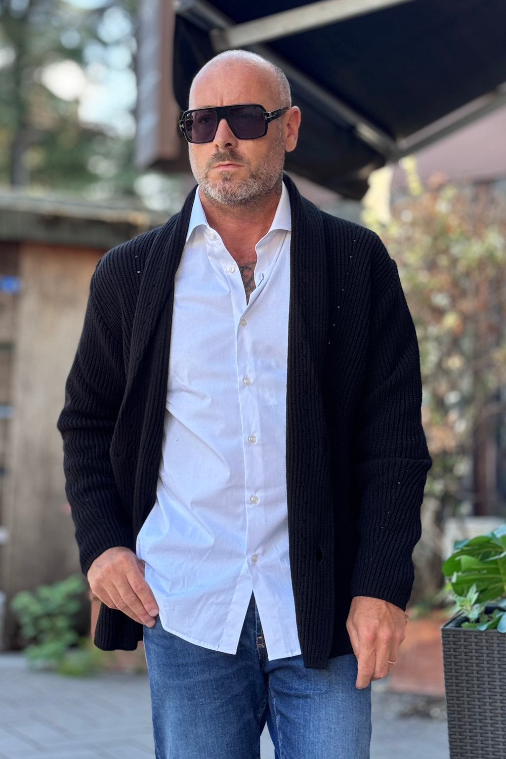 DANIELE ALESSANDRINI GIACCA IN MAGLIA COLLO SCIALLATO - NERO