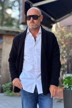 DANIELE ALESSANDRINI GIACCA IN MAGLIA COLLO SCIALLATO - NERO