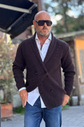 DANIELE ALESSANDRINI GIACCA IN MAGLIA COLLO SCIALLATO - CIOCCOLATO