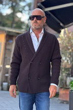 DANIELE ALESSANDRINI GIACCA IN MAGLIA COLLO SCIALLATO - CIOCCOLATO