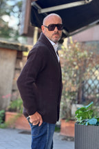 DANIELE ALESSANDRINI GIACCA IN MAGLIA COLLO SCIALLATO - CIOCCOLATO