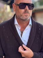 DANIELE ALESSANDRINI GIACCA IN MAGLIA COLLO SCIALLATO - CIOCCOLATO