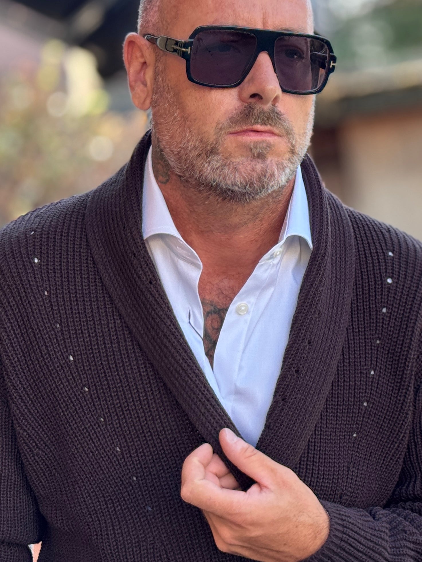 DANIELE ALESSANDRINI GIACCA IN MAGLIA COLLO SCIALLATO - CIOCCOLATO