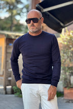 TELAMIRA MAGLIA GIROCOLLO CON TOPPA GOMITO - BLU