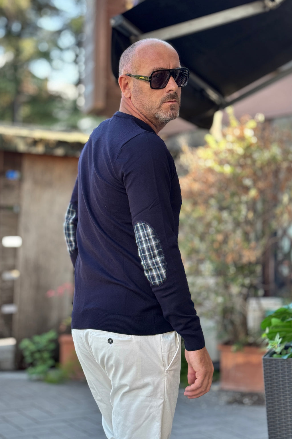 TELAMIRA MAGLIA GIROCOLLO CON TOPPA GOMITO - BLU